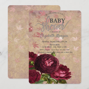 Invitación Ducha de bebé de hojas que caen rosas rojas elegan