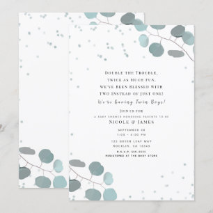 Invitación Ducha de bebé de hojas verdes de eucalipto para me