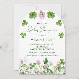 Invitación Ducha de bebé de hojas y flores de trébol acuarela