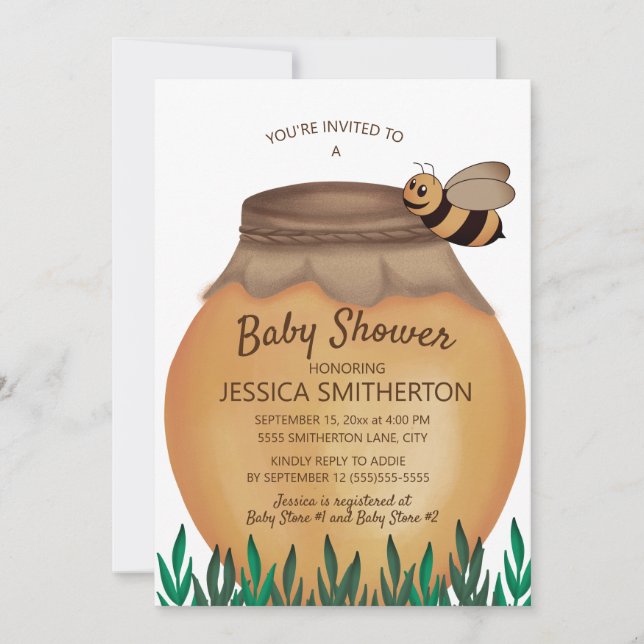 Invitación Ducha de bebé de Honey Pot y Honeybee Girl Boy (Anverso)