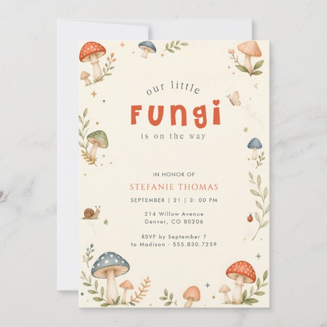 Invitación Ducha de Bebé de Honguitos Mágicos (Anverso)