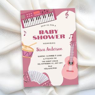 Invitación Ducha de bebé de instrumentos musicales rosados