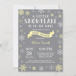 Invitación Ducha de bebé de invierno Amarillo Blanco y Gris C