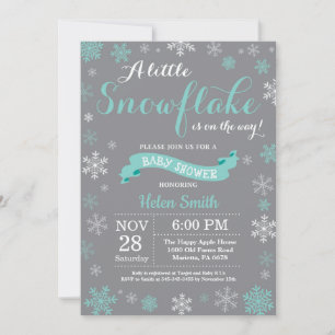 Invitación Ducha de Bebé de Invierno Aqua Blanco y Gris Copo