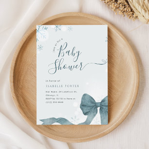 Invitación Ducha de Bebé de Invierno con Copo de Nieve y Lazo