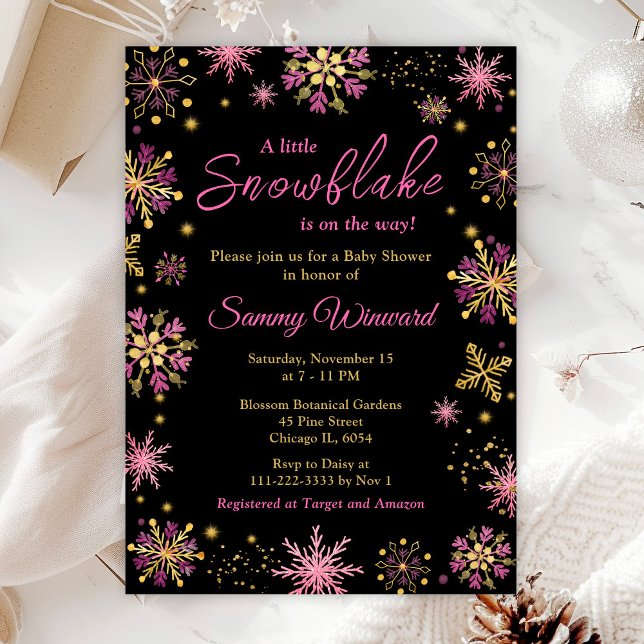 Invitación Ducha de bebé de invierno con copos de nieve dorad (Subido por el creador)