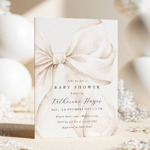 Invitación Ducha de Bebé de Invierno con Lazo Nevado