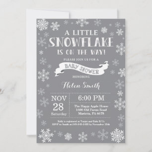 Invitación Ducha de bebé de invierno Copo de nieve blanco y g