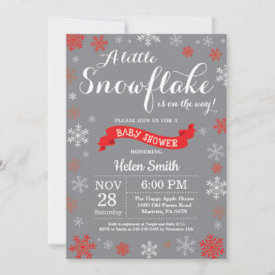 Invitación Ducha de bebé de invierno copo de nieve rojo blanc
