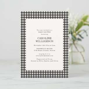 Invitación Ducha de bebé de invierno de cuadros gingham en bl