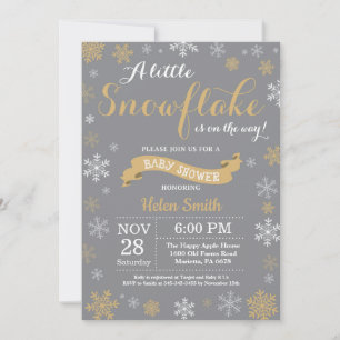 Invitación Ducha de Bebé de Invierno Dorado Blanco y Gris Cop