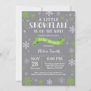 Invitación Ducha de Bebé de Invierno Rojo Verde y Gris Copo d