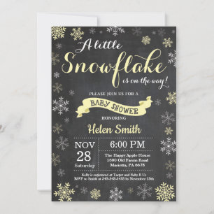 Invitación Ducha de Bebé de Invierno Tiza Amarilla Copo de Ni