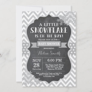 Invitación Ducha de Bebé de Invierno Tiza Gris Copo de Nieve
