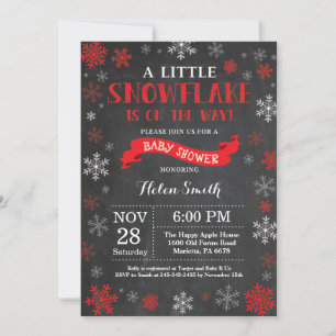 Invitación Ducha de Bebé de Invierno Tiza Roja Copo de Nieve