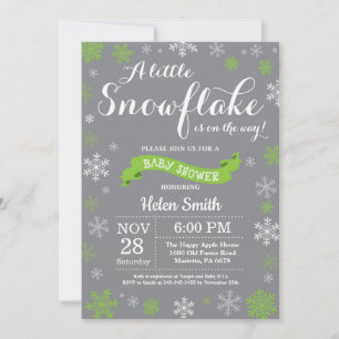 Invitación Ducha de bebé de invierno Verde Blanco y Gris Copo