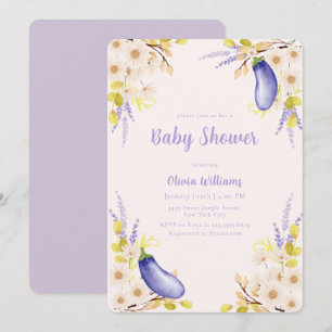 Invitación Ducha de bebé de jardín de berenjena floral de mar