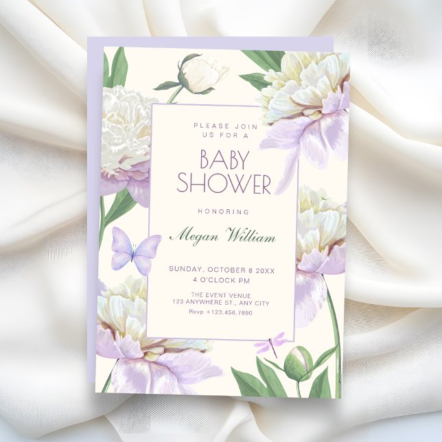 Invitación Ducha de bebé de jardín de flores violeta púrpura (Subido por el creador)