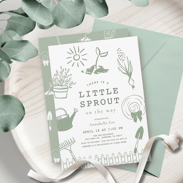 Invitación Ducha de bebé de jardín Little Sprout dibujado a m (Subido por el creador)