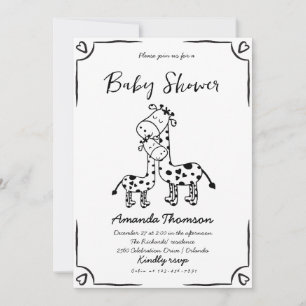 Invitación Ducha de bebé de jirafa dibujada a mano
