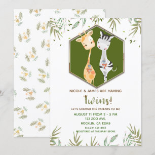 Invitación Ducha de Bebé de Jirafa y Cebra con Acuarela Tropi