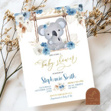 Ducha de bebé de koala floral azul