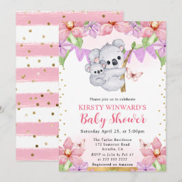 Invitación Ducha de bebé de koalas y flores en acuarela