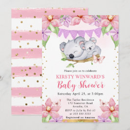 Invitación Ducha de bebé de koalas y flores en acuarela