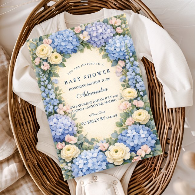 Invitación Ducha de Bebé de la Elegancia de Hortensias Azules (Subido por el creador)