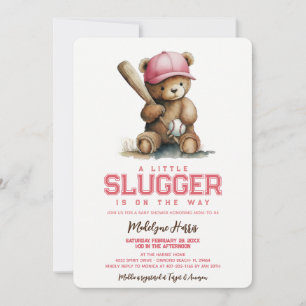 Invitación Ducha de Bebé de la Niña Pequeña Slugger Oso de Pe