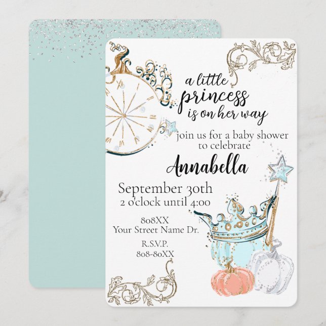 Invitación Ducha de Bebé de la Princesa Cenicienta (Anverso / Reverso)