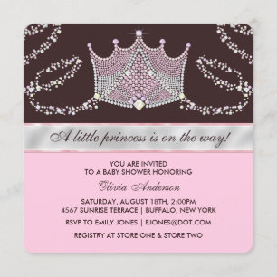 Invitación Ducha de bebé de la princesa con tiara rosa y marr