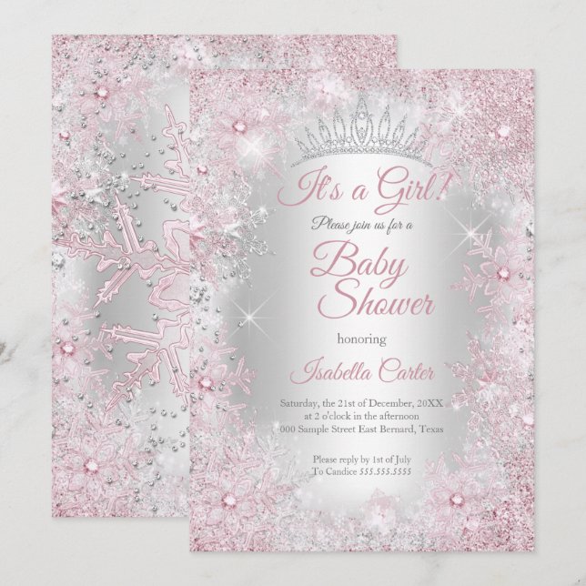 Invitación Ducha de Bebé de la Princesa Rosa Claro Bosque Inv (Anverso / Reverso)