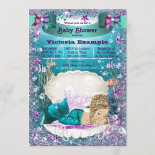 Invitación Ducha de Bebé de la Princesa Sirena Rubia Adorable