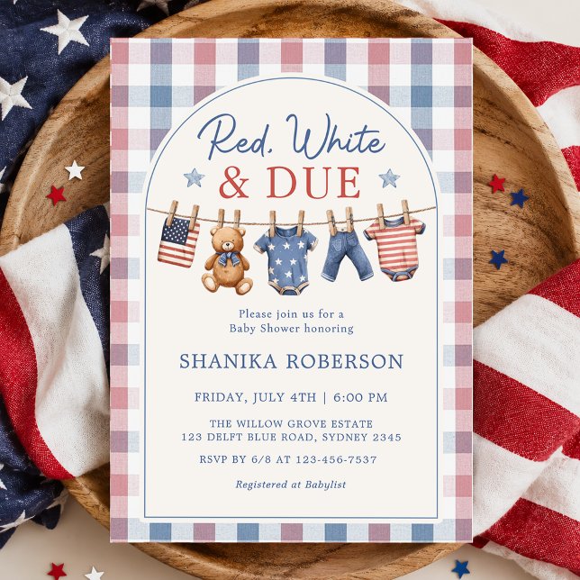 Invitación Ducha de bebé de la ropa tendida Roja Blanca y Deb (Subido por el creador)
