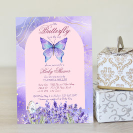 Invitación Ducha de bebé de lavanda púrpura de mariposa peque