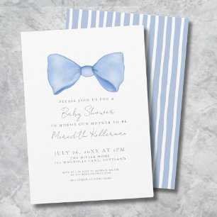 Invitación Ducha de Bebé de Lazo Azul Sencillo