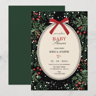 Invitación Ducha de bebé de lazo de cereza clásico