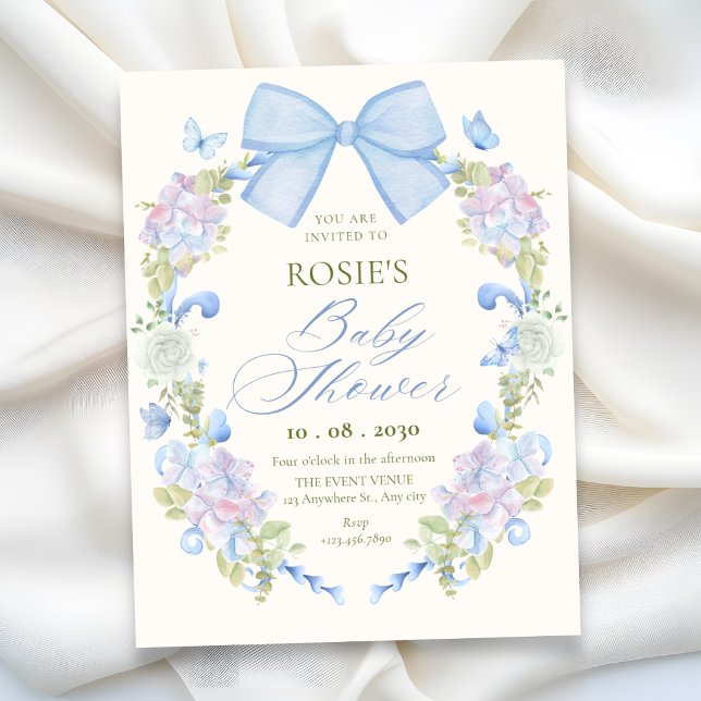 Invitación Ducha de bebé de lazo floral pastel (Subido por el creador)