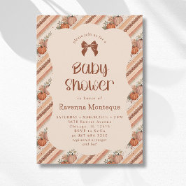 Invitación Ducha de bebé de lazo rayado de naranja calabacita