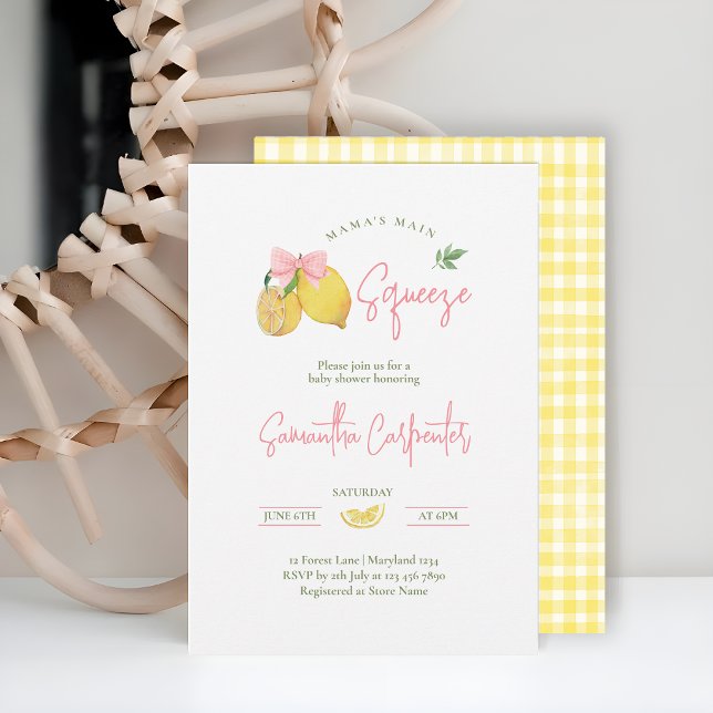 Invitación Ducha de bebé de lazo rosa limón apretón principal (Subido por el creador)