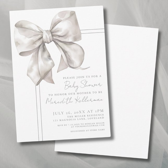 Invitación Ducha de Bebé de Lazo Simple y Elegante (Simple Elegant Bow Baby Shower Invitation)