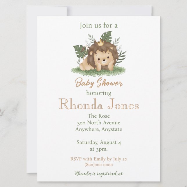 Invitación Ducha de bebé de león lindo (Anverso)