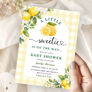 Invitación Ducha de bebé de limón cítrico amarillo género neu