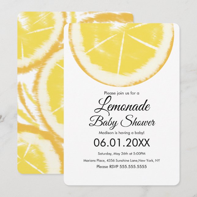 Invitación Ducha de Bebé de Limonada Amarilla de Limón Cítric (Anverso / Reverso)