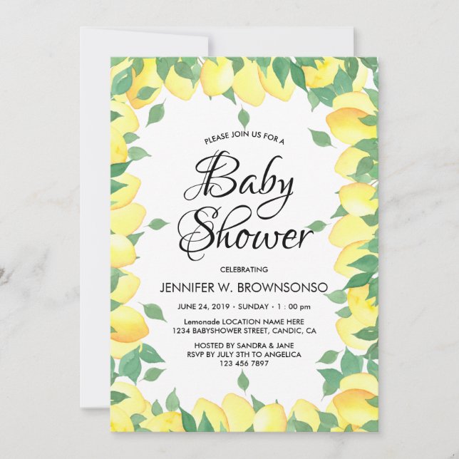 Invitación Ducha de bebé de limonada genial amarilla (Anverso)