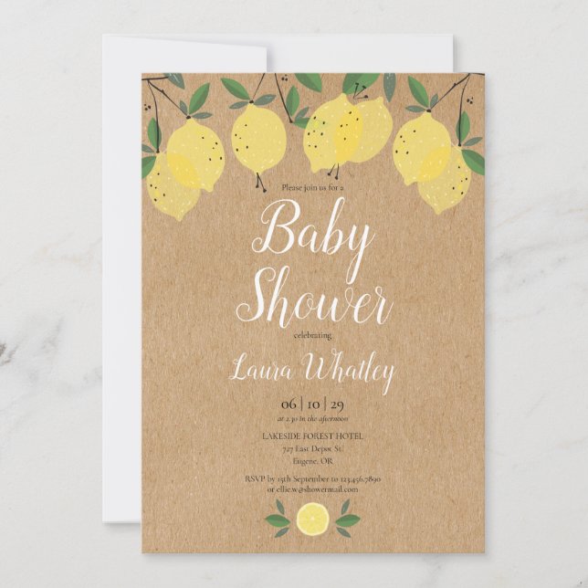 Invitación Ducha de bebé de limones boho rústicos (Anverso)