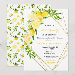 Invitación Ducha de Bebé de Limones y Flores con Follaje