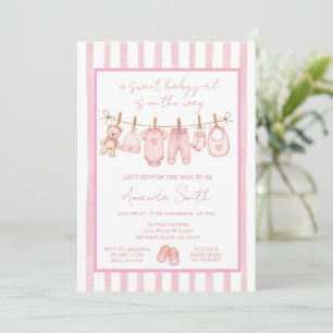Invitación Ducha de bebé de línea de ropa colgante rústica de