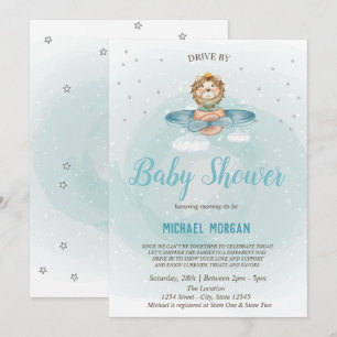 Invitación Ducha de bebé de Lion Airplane Drive By